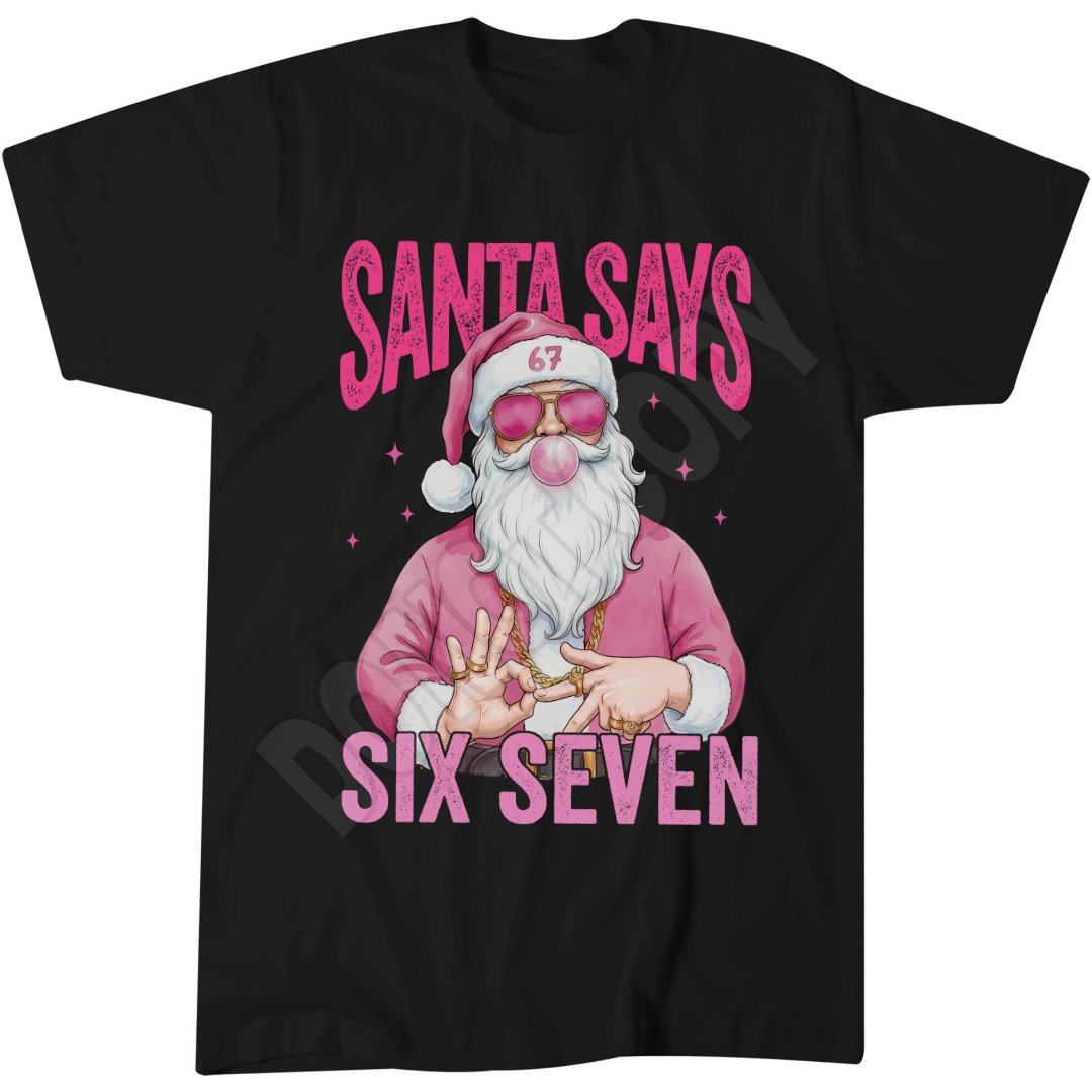 Santa Six Seven Funny Top, Pink Chrsitmas Joke Shirt, Popular Meme T-Shirt