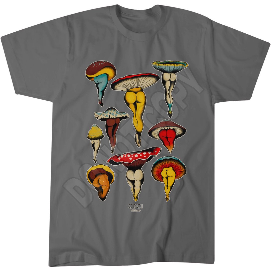 Sexy Mushroom Tattoo Flash T-Shirt, Retro Tattoo Art, Adult Apparel