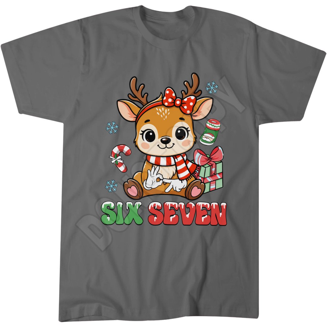 Six Seven Funny Top, Christmas 6 7 Cute Deer Shirt, Popular Meme T-Shirt