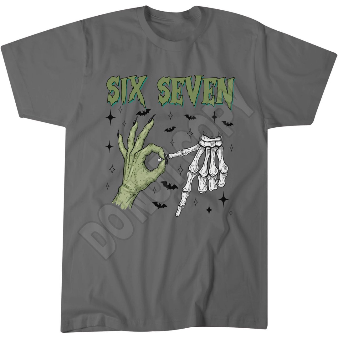 Six Seven Funny Top, Spooky Skeleton Hands 6 7 Joke Shirt, Popular Meme T-Shirt