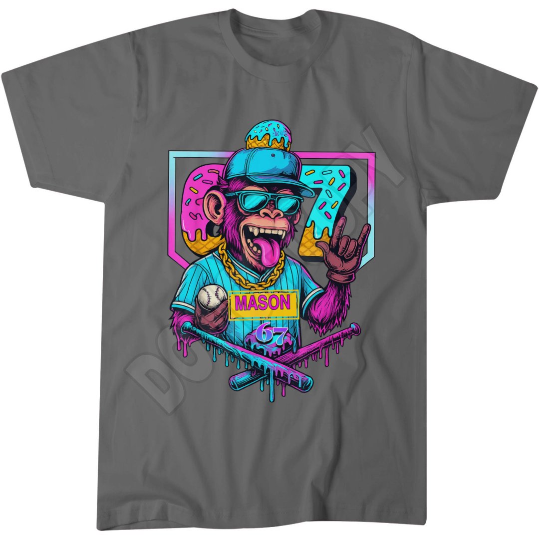 Six Seven Shirt, Kids 6,7 Funny Meme, Baseball Monkey Top, Cool Number T-Shirt