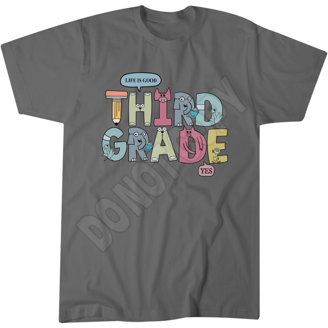 Third Grade Elephant and Pig T-Shirt, Back to School Style, Kids Apparel