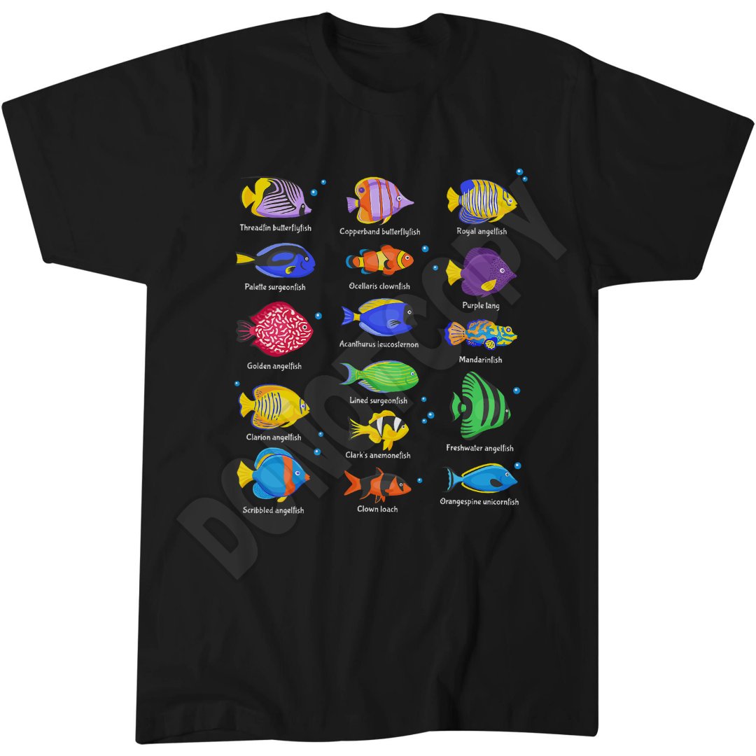 Types of Fishes T-Shirt, Marine Life Print, Ocean Lover Apparel