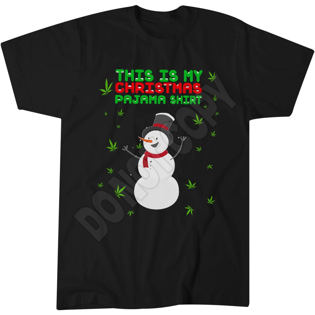 Weed Christmas Shirt, Funny Pajamas Snowman Marijuana Leaf T-Shirt