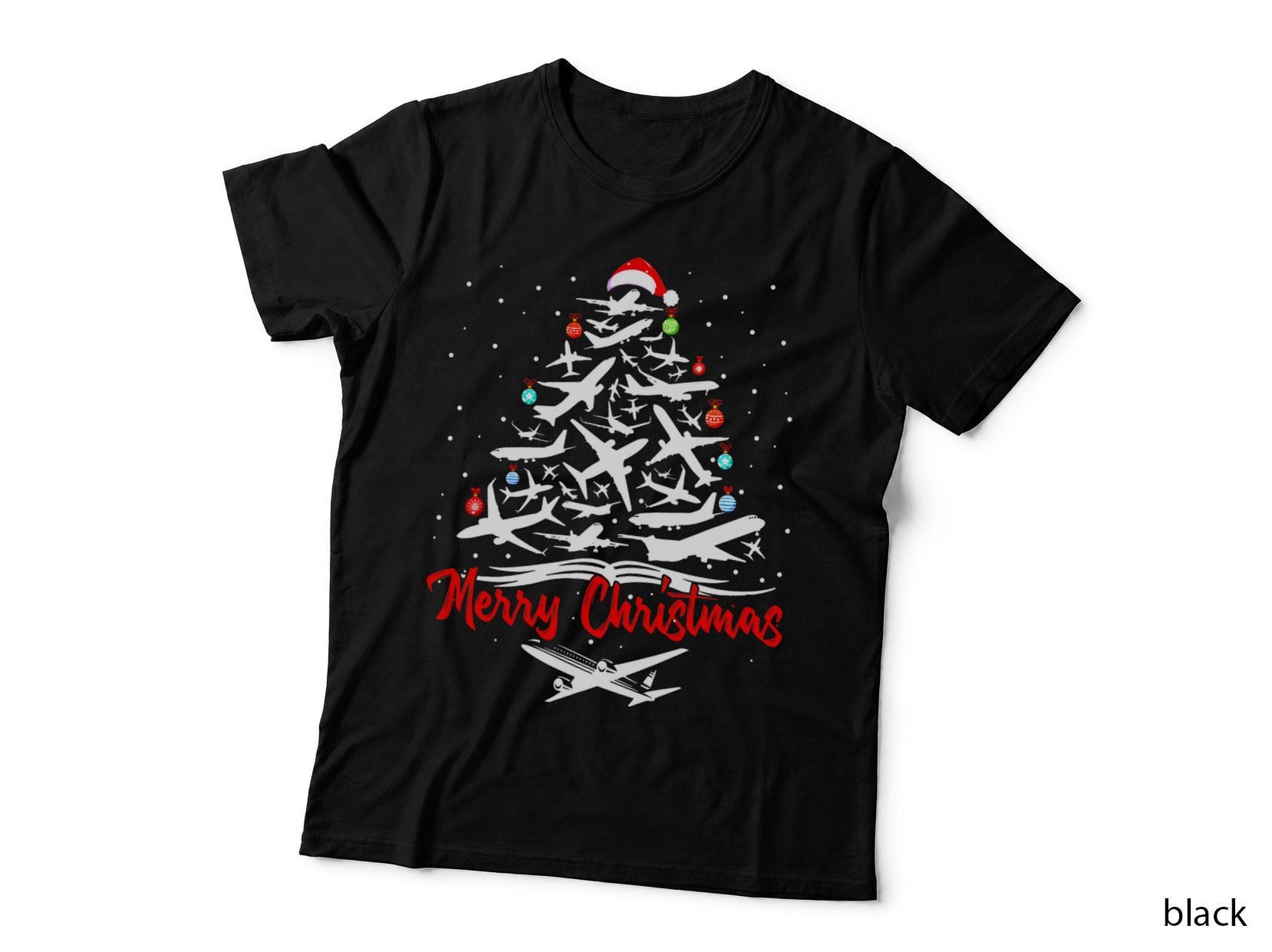 Airplane Christmas Tree T-Shirt, Xmas Aviation Festive Flight Hoodie
