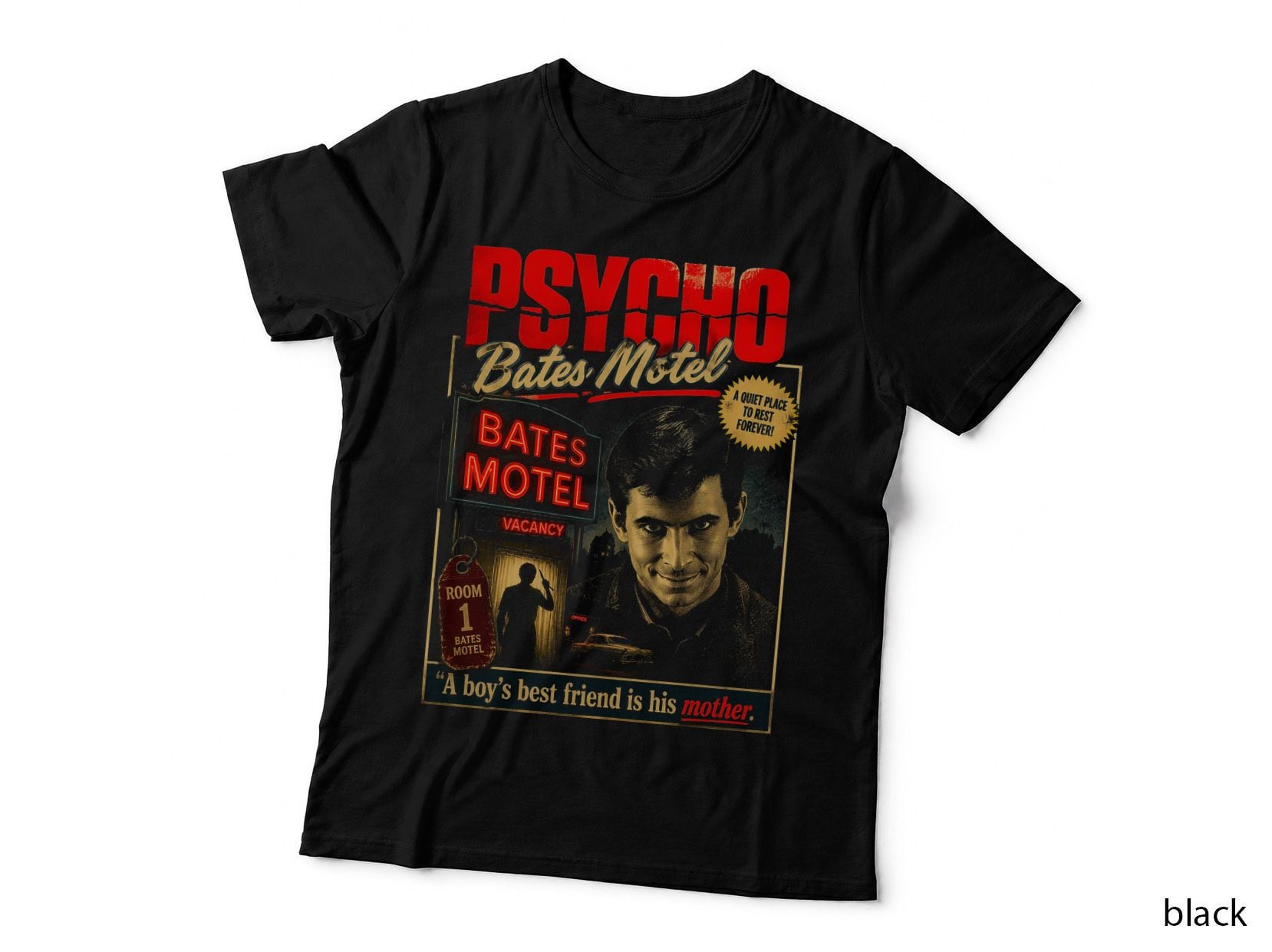Bates Motel T-Shirt, Psycho Vintage Horror Thriller Movie Halftone Hoodie