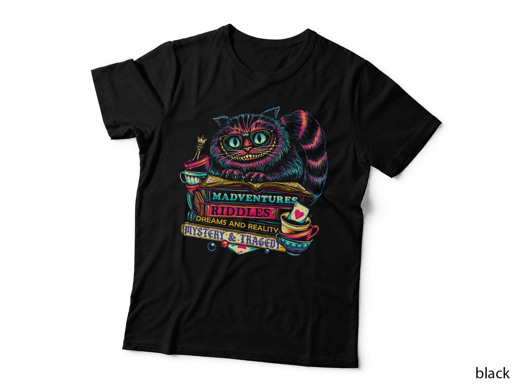 Bookish Cat T-Shirt, Reading Cheshire Cat Alice Wonderland Novel Hoodie