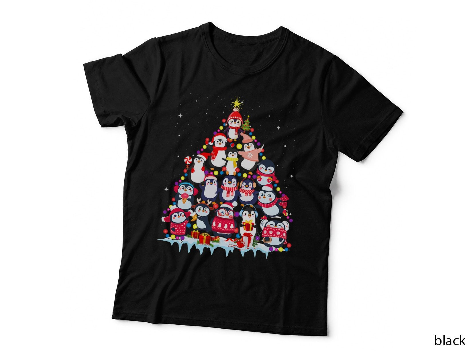 Cute Christmas Penguin Tree T-Shirt, Festive Winter Xmas Bird Gift Hoodie
