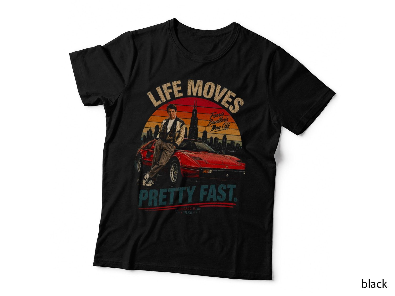 Ferris Bueller's Day Off Vintage Life Moves Pretty Fast Halftone Hoodie