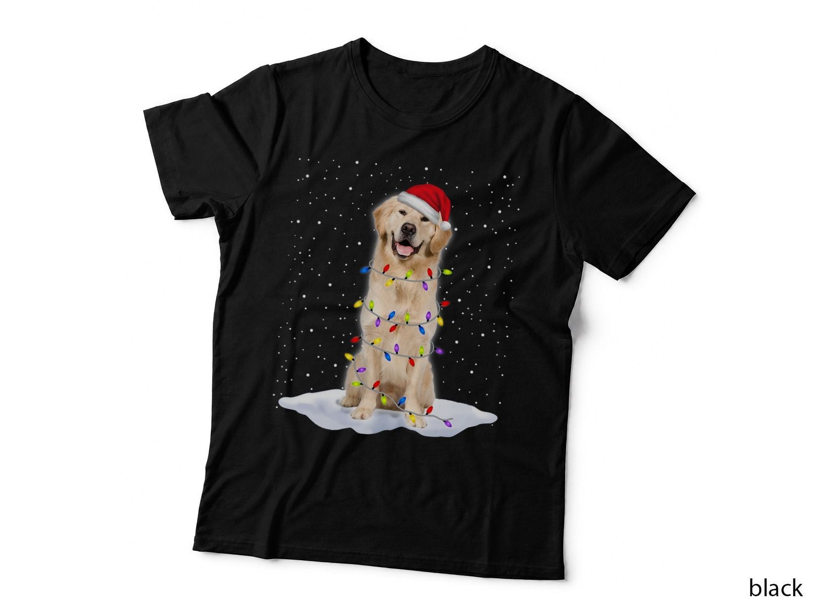 Golden Retriever Santa Christmas Tree Lights Xmas T-Shirt, Festive Dog Hoodie