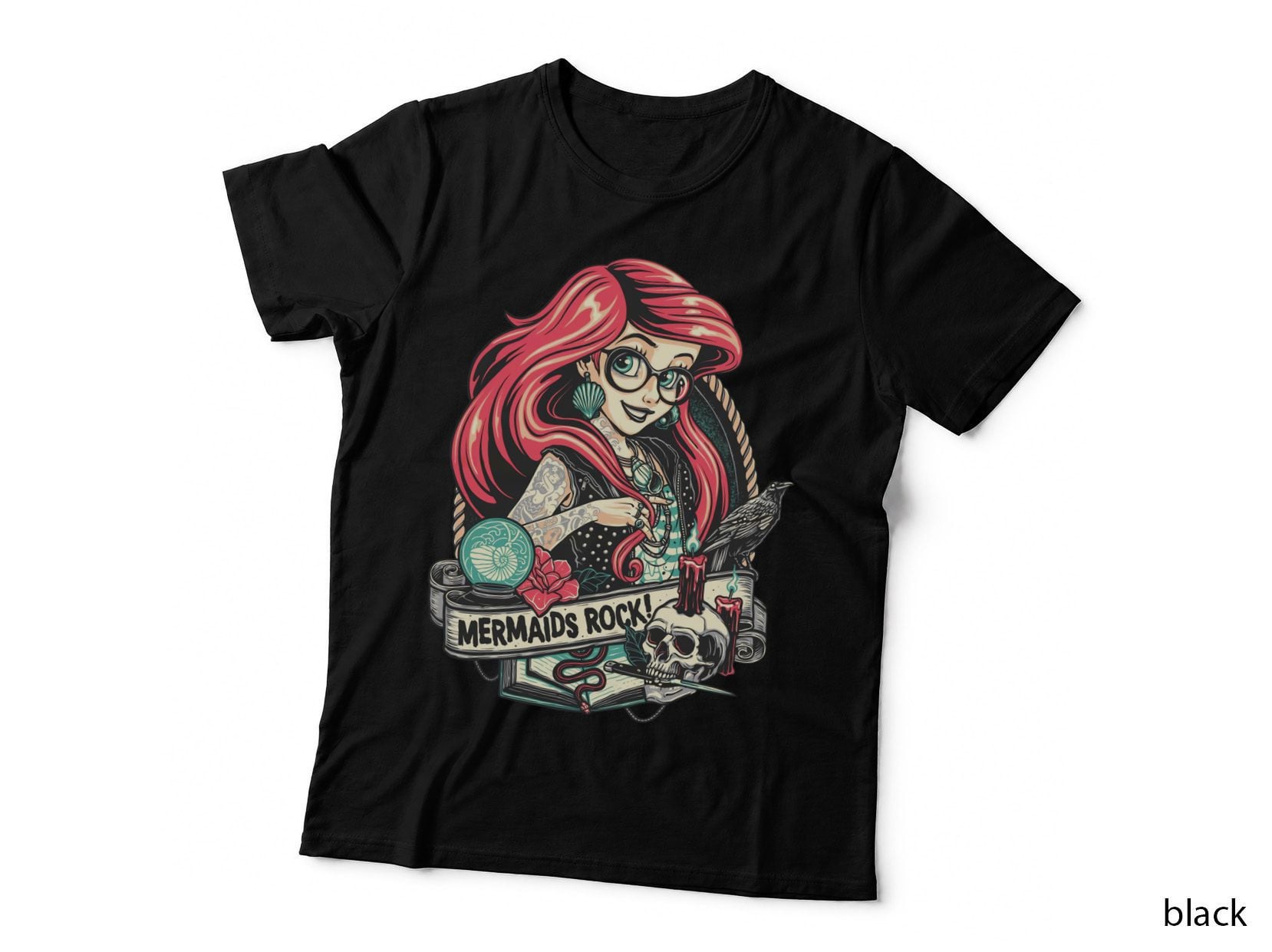 Mermaids Rock Gothic Ariel Tattoo Princess T-Shirt, Punk Goth Mermaid Hoodie