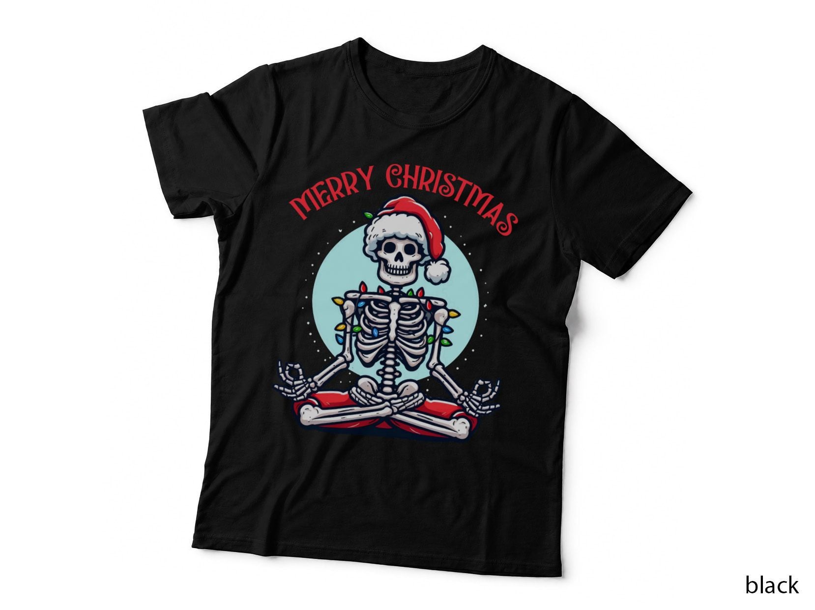 Merry Christmas Skeleton Meditation T-Shirt, Festive Xmas Gothic Hoodie