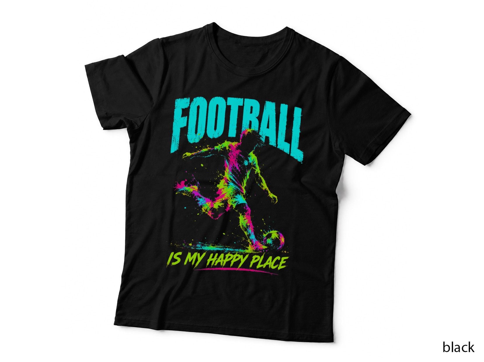 My Happy Place Is Football T-Shirt, Neon Soccer Player Sports Halftone Hoodie