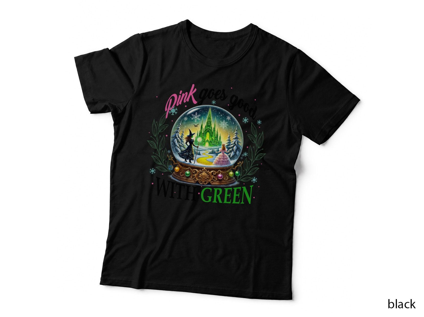 Pink Goes Good With Green Christmas Snowglobe T-Shirt, Festive Xmas Hoodie