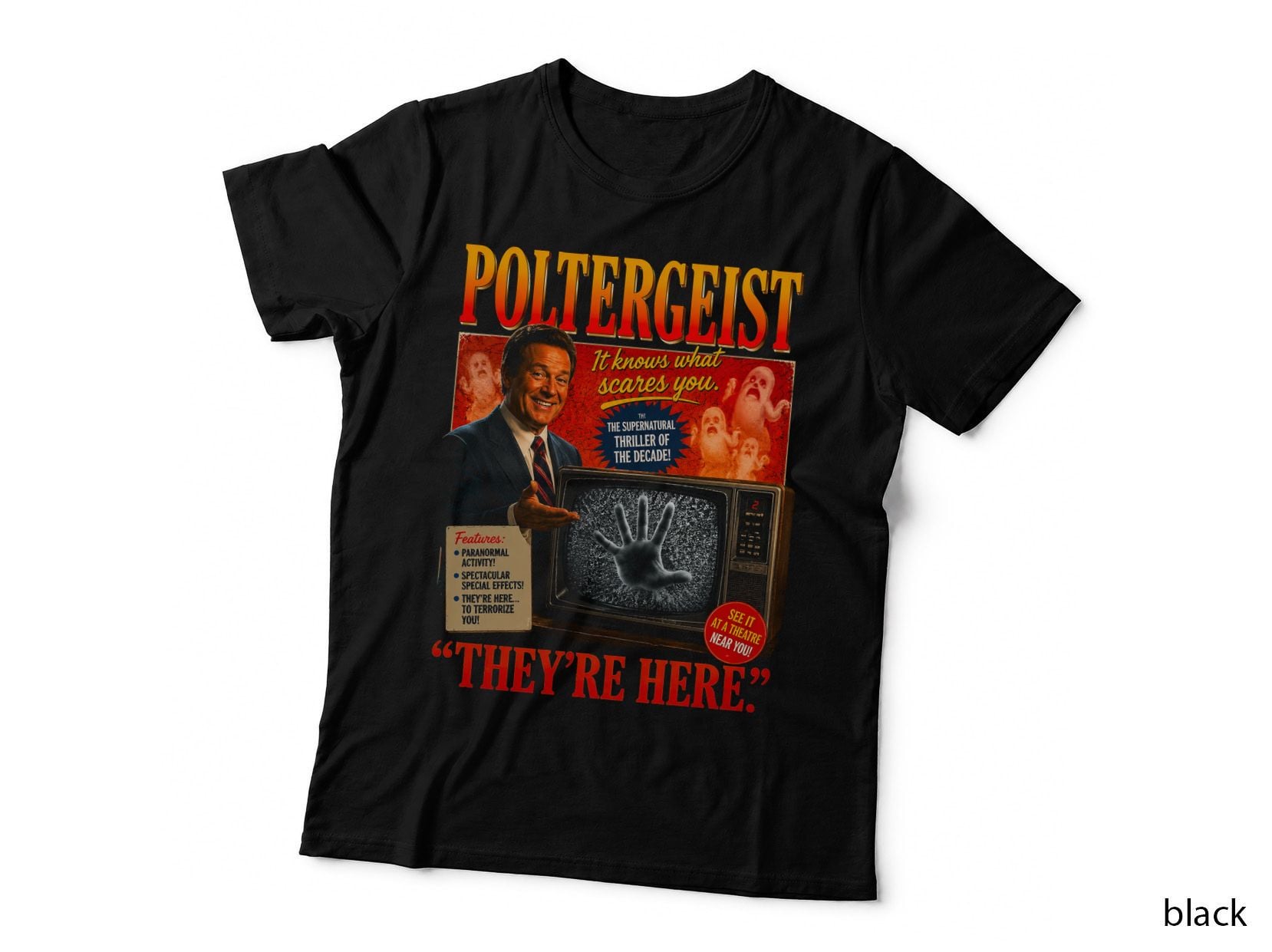 Poltergeist 1982 Ghost TV T-Shirt, Vintage 80s Horror Movie Halftone Hoodie