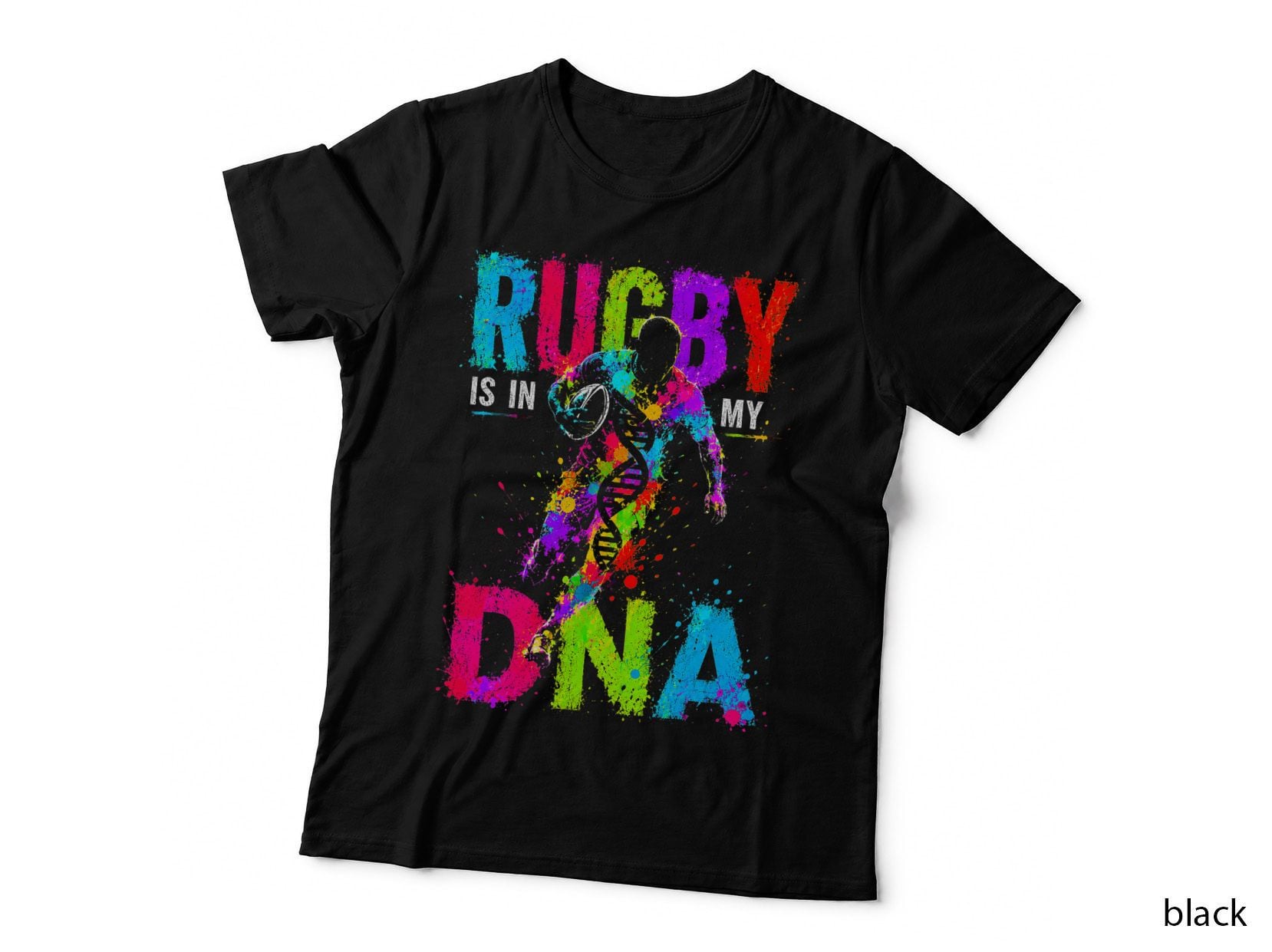Rugby Is In My DNA T-Shirt, Paint Splash Colourful Sports Halftone Hoodie
