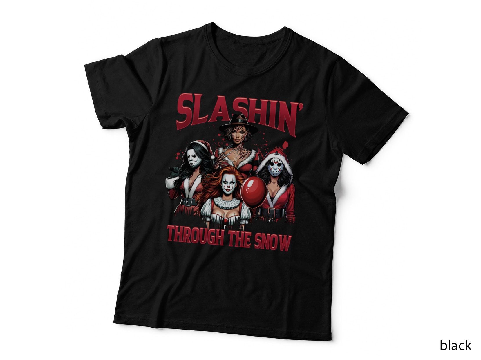 Slashin Through The Snow T-Shirt, Winter Horror Christmas Xmas Monster Hoodie