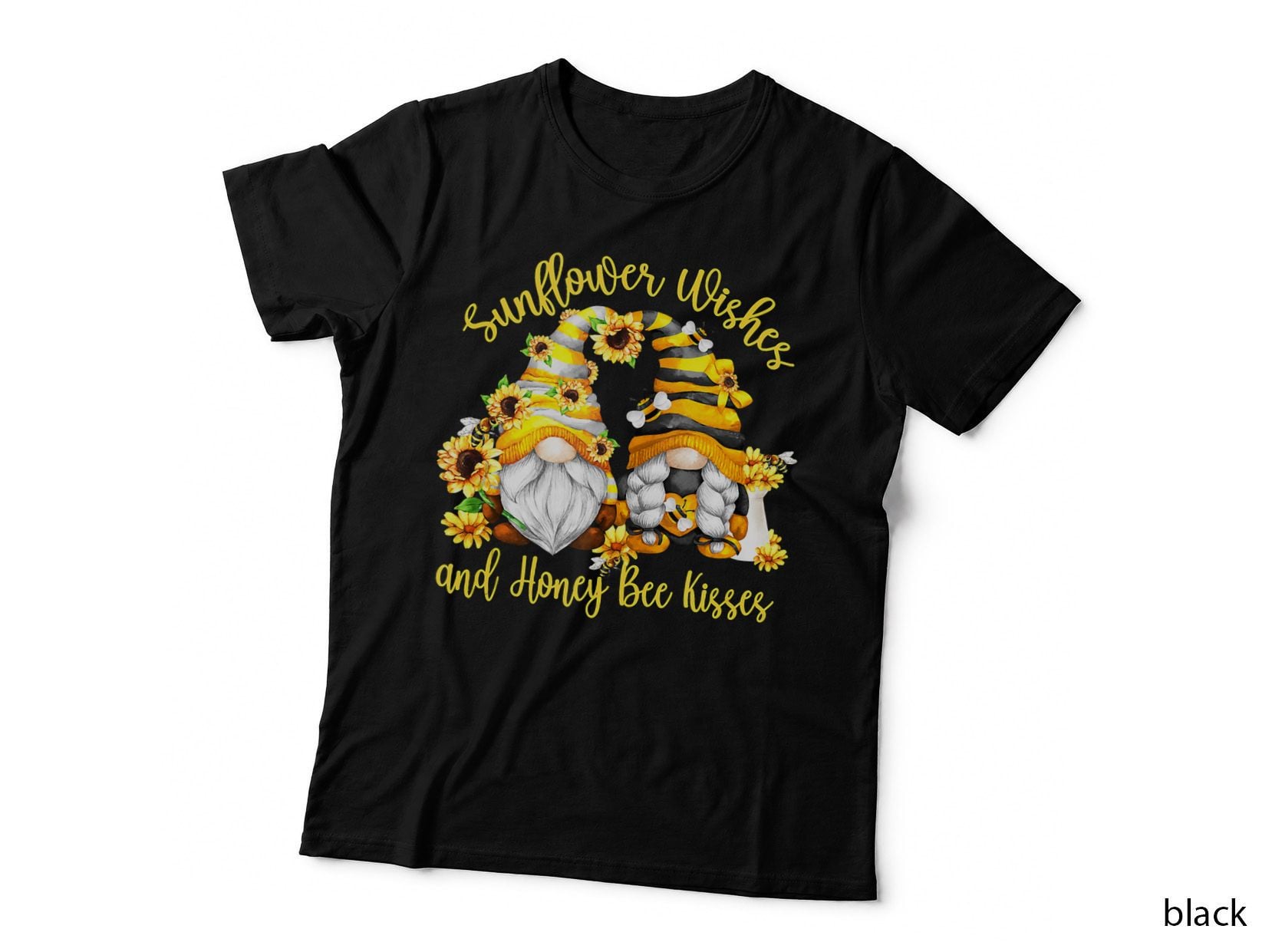 Floral Sunflower Wishes For Mom With Cute Honey Bee Gnome T-Shirt