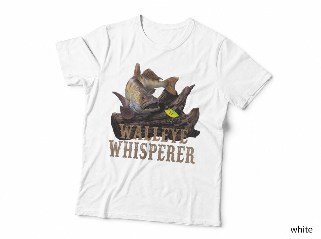 Large Walleye With Fishing Lure Drawing Walleye Whisperer T-Shirt