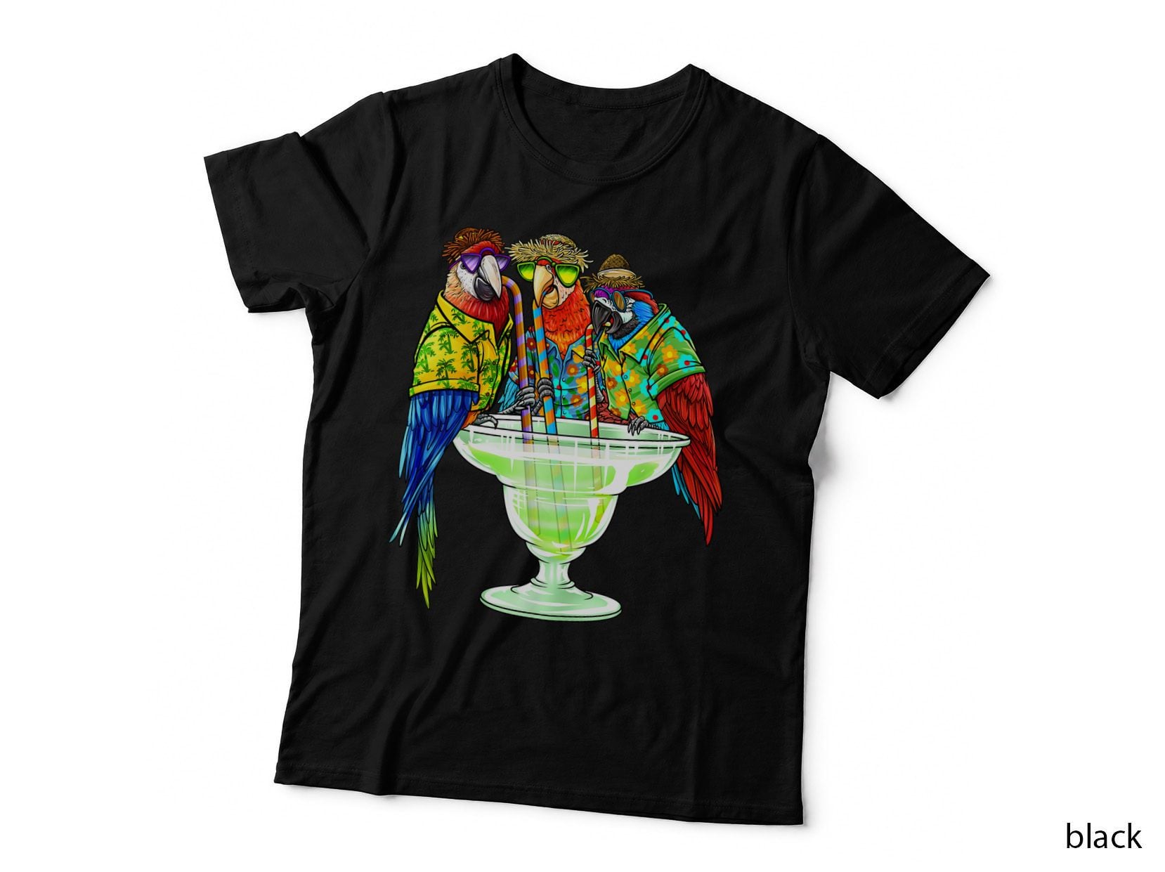 Parrots Drinking Margarita Hawaiian Vacation Birds T-Shirt