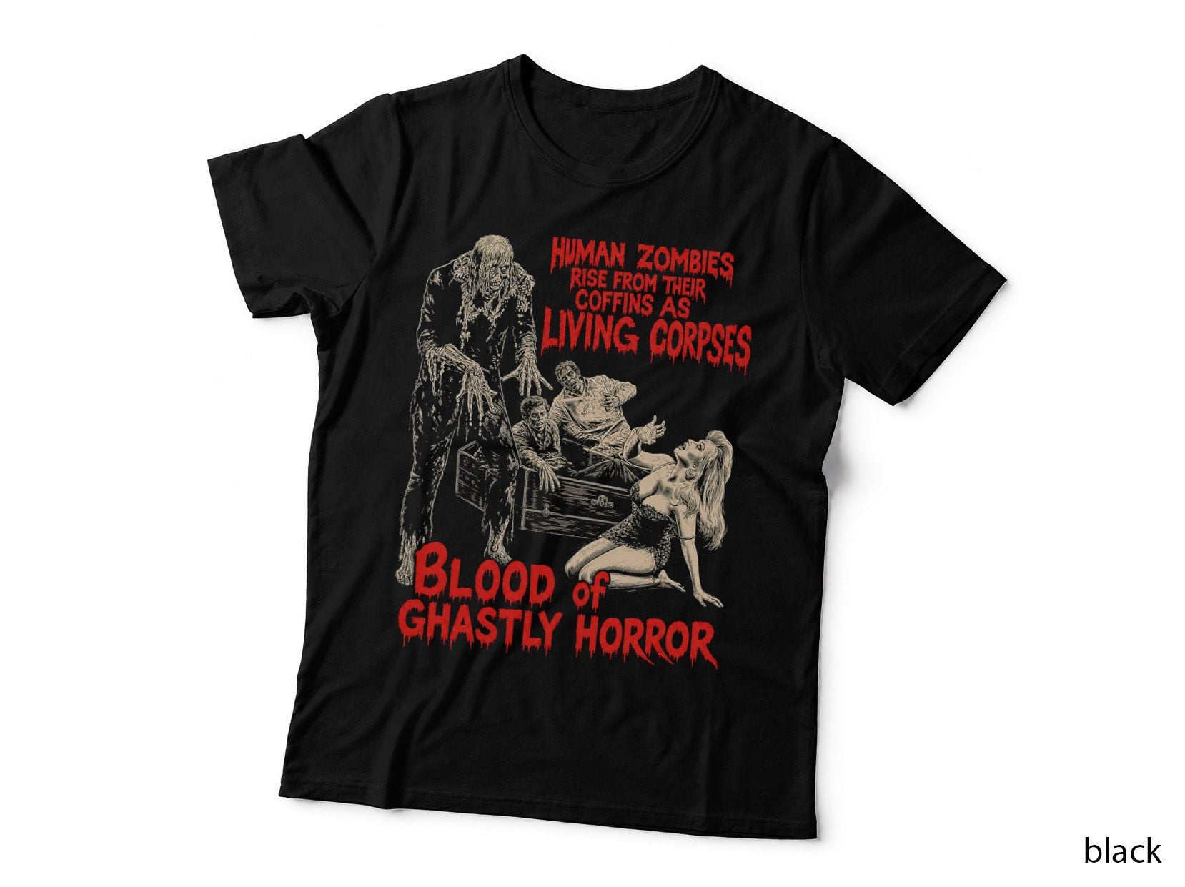 Blood Of Ghastly Horror Red Zombie Movie Poster T-Shirt Hoodie Vintage Gift