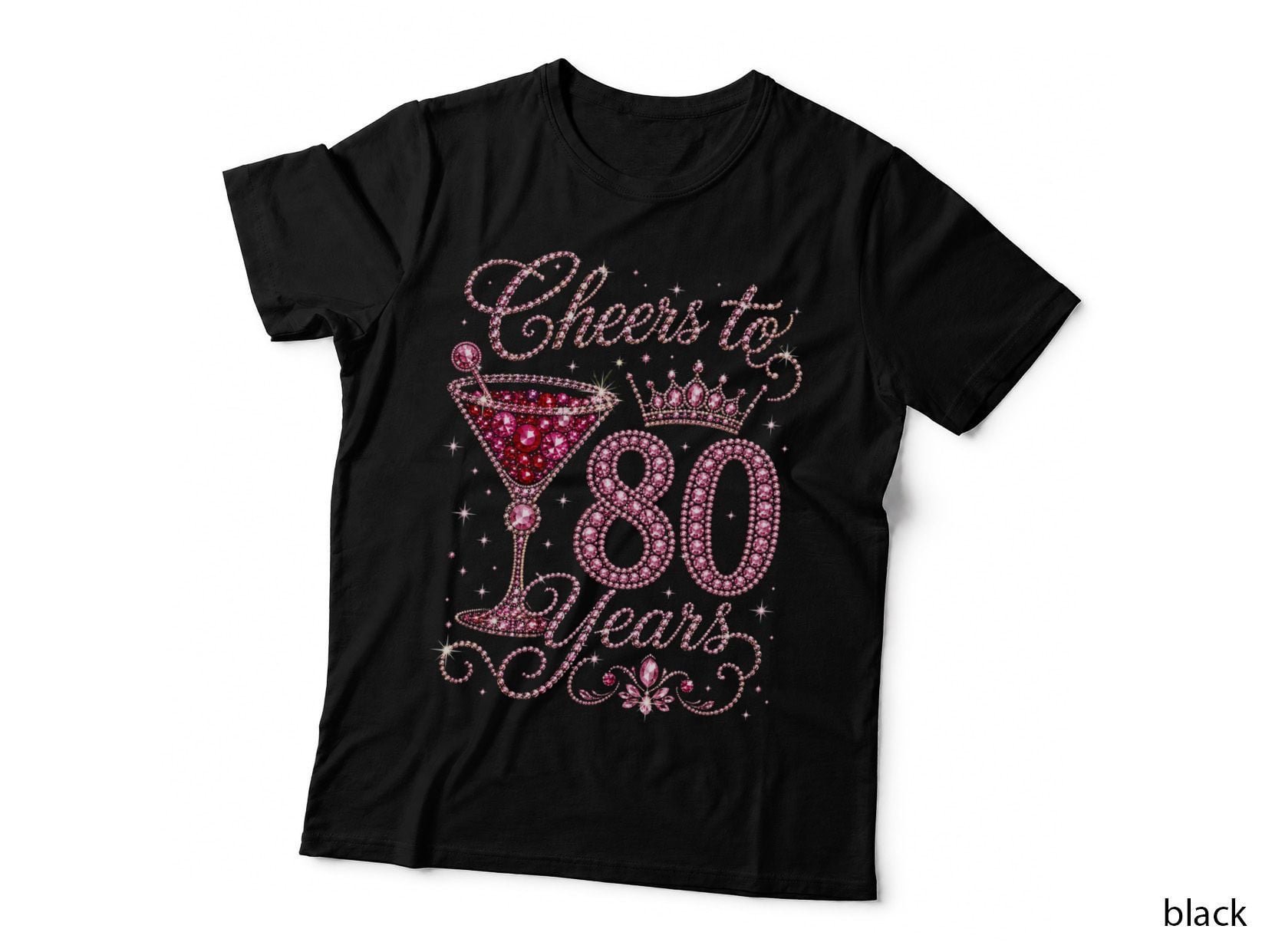 Cheers To 80 Years 80th Birthday Pink Bling T-Shirt Hoodie Born 1946 Grandma