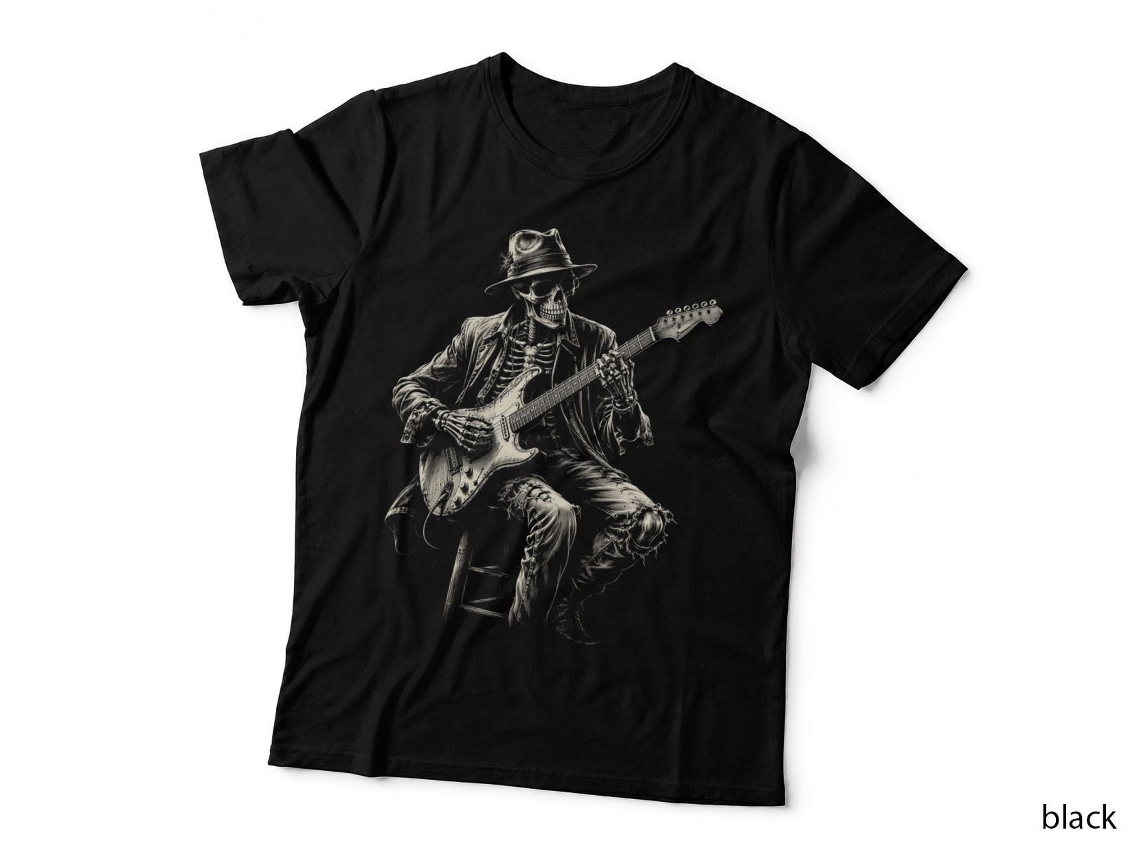 Skeleton Blues Guitarist Rock Music Skull Halloween T-Shirt Hoodie Vintage