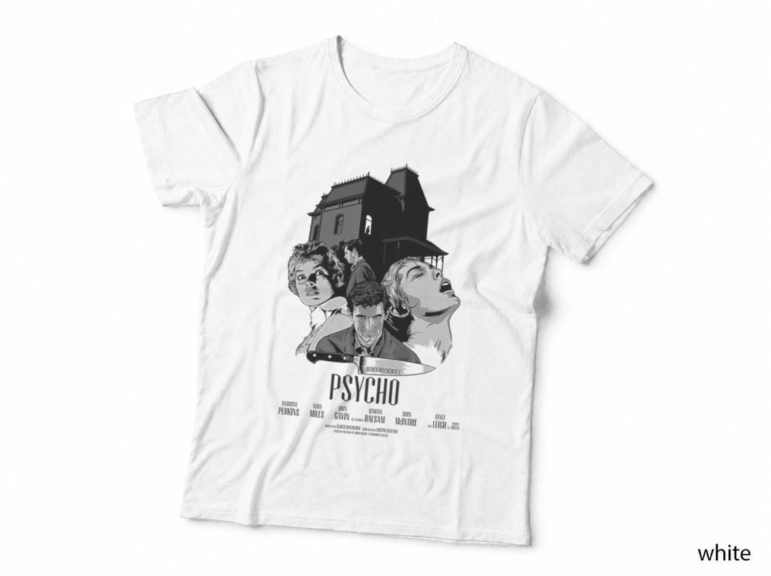 Psycho Horror Movie T-Shirt, Alfred Hitchcock Classic Film, Vintage Thriller Art