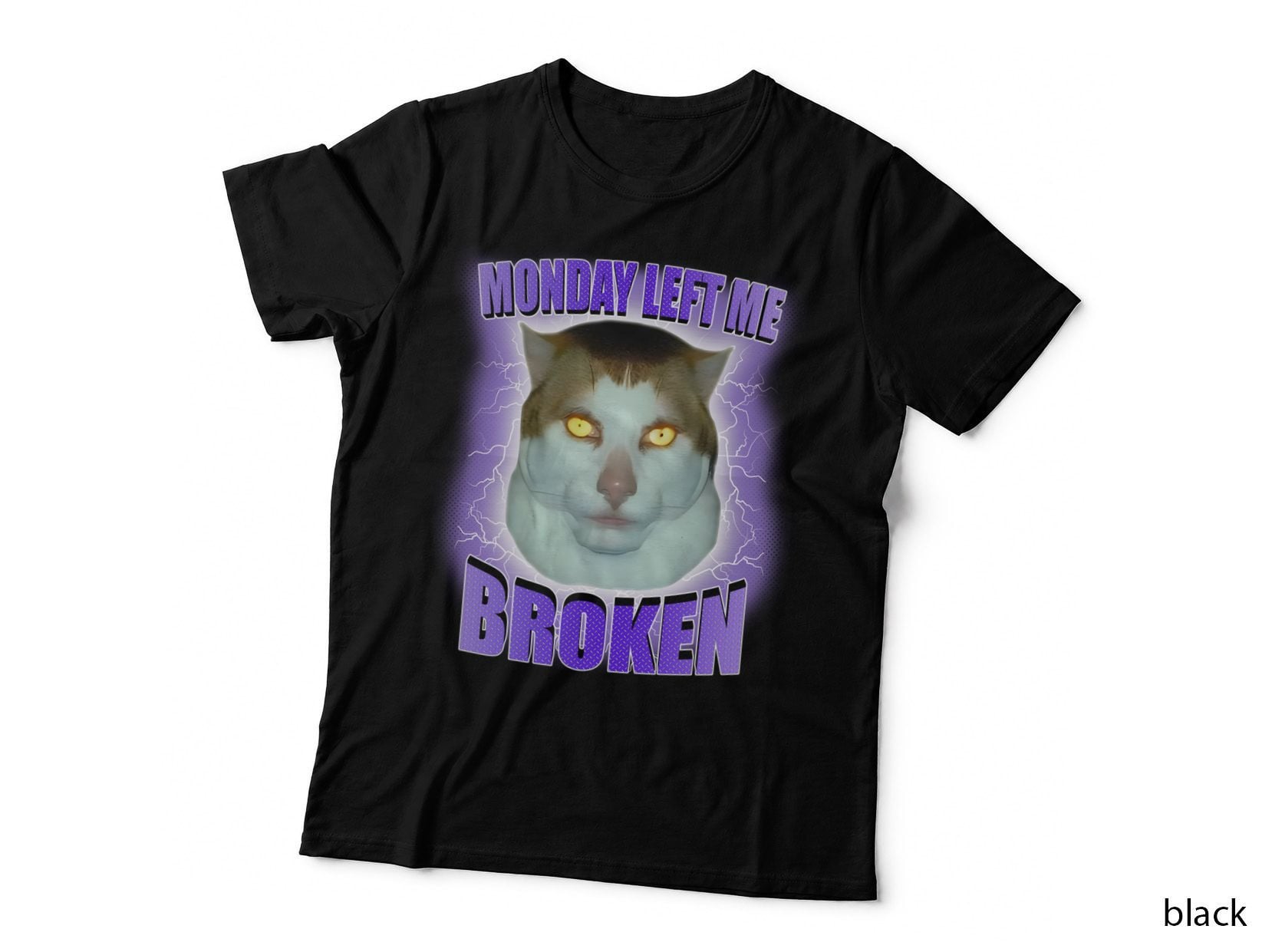 Monday Left Me Broken Cat Meme T-Shirt, Funny Sarcasm, Pet Lover Apparel