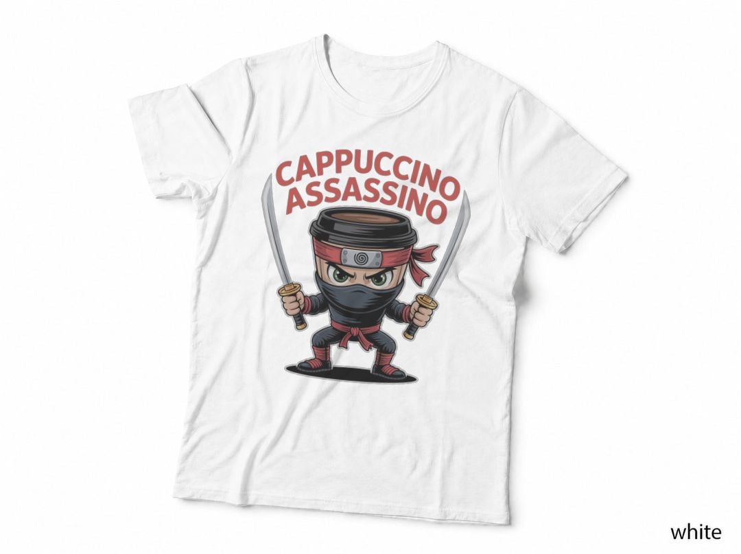 Cappuccino Assassino Italian Brainrot T-Shirt, Twin Katana Coffee Meme Gifts