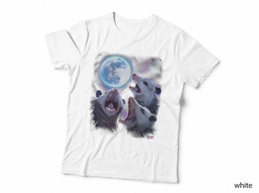 Three Opossums Howling at the Moon Funny Possum T-Shirt, Animal Humor