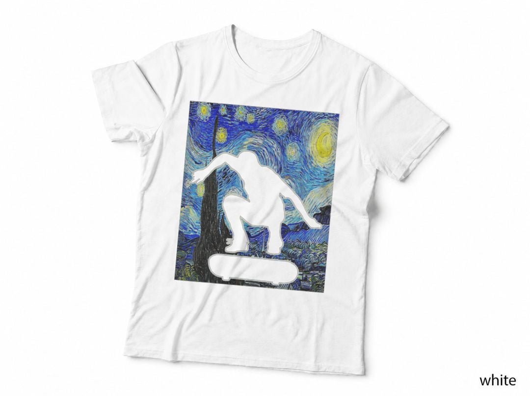 Skateboarding Starry Night Skateboard Van Gogh T-Shirt