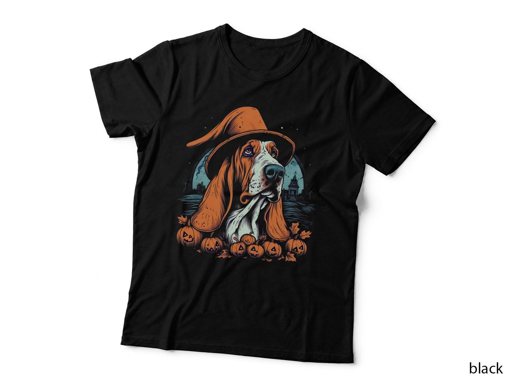 Halloween Basset Hound Witch Costume T-Shirt, Halloween Horror