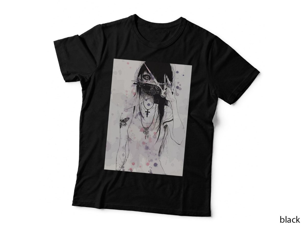 Dark Art Grunge Goth lady with scissors alt y2k scary creepy T-Shirt