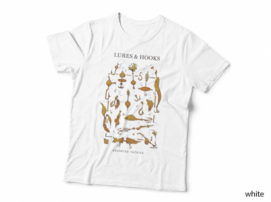 Fishing Lures & Hooks T-Shirt, Fishing Tackle Design, Angler Gift Idea