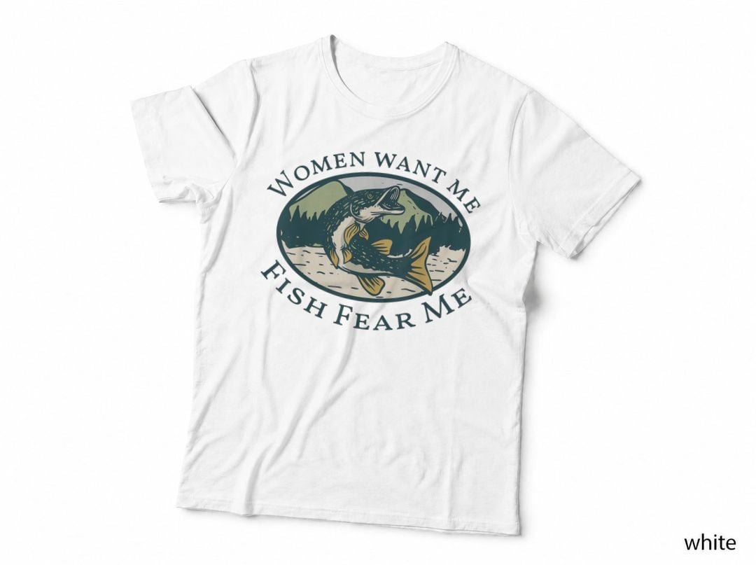 Women Want Me Fish Fear Me Tee, Oval Badge Leaping Pike, Outdoors