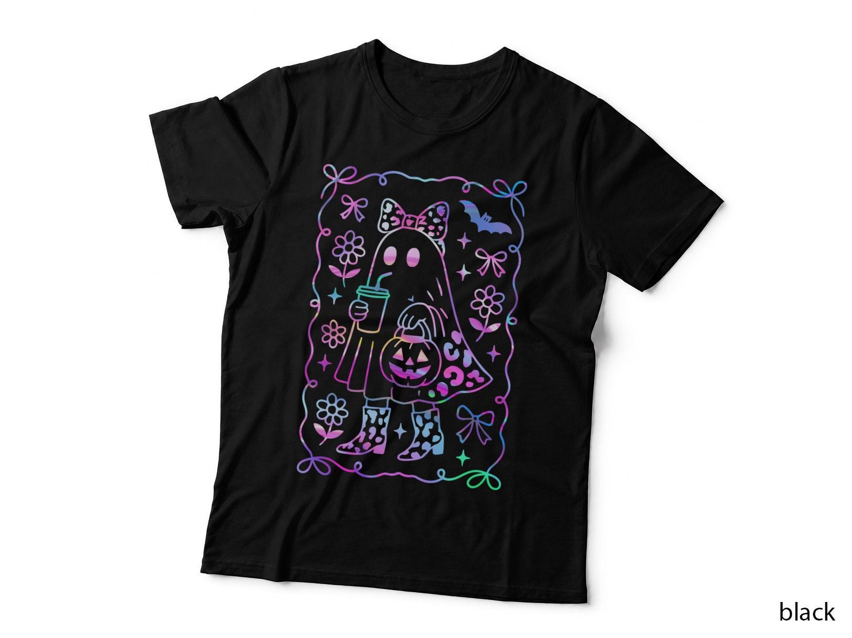 Ghost Halloween Costume T-Shirt, Pastel Rainbow Style, Spooky Party Wear
