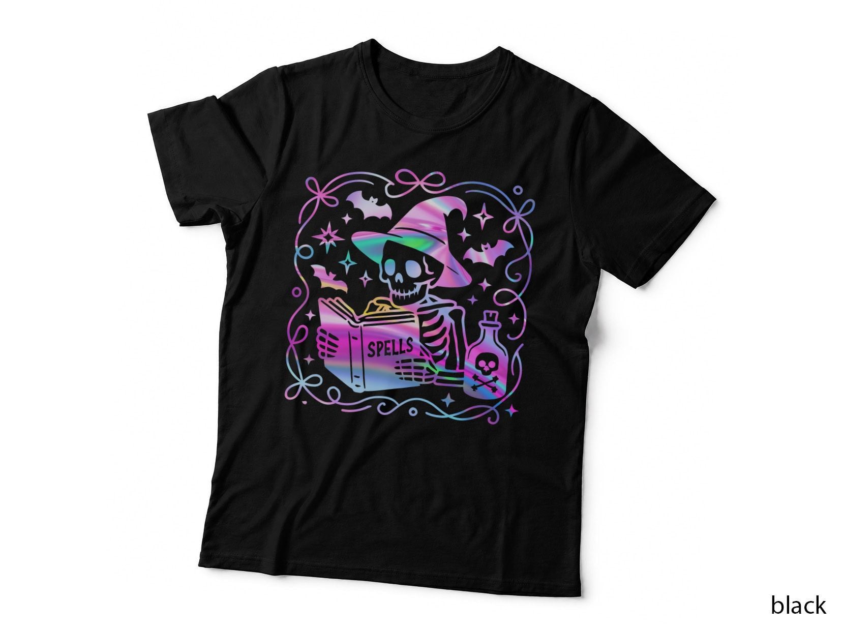 Halloween Skeleton Spells Book T-Shirt, Witchcraft Magic Theme