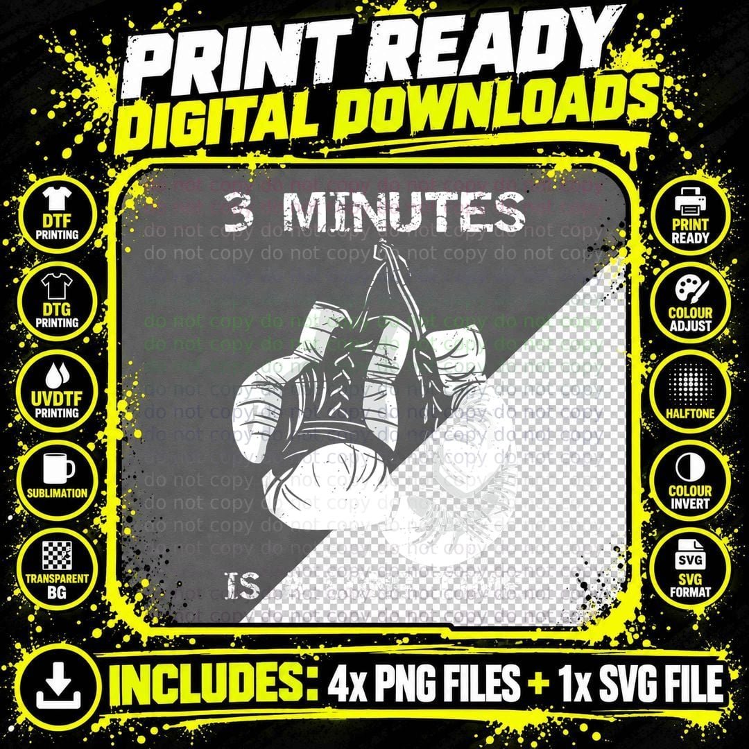 3 Minutes Is a Long Time Funny Boxing T-Shirt Png SVG Digital Bundle