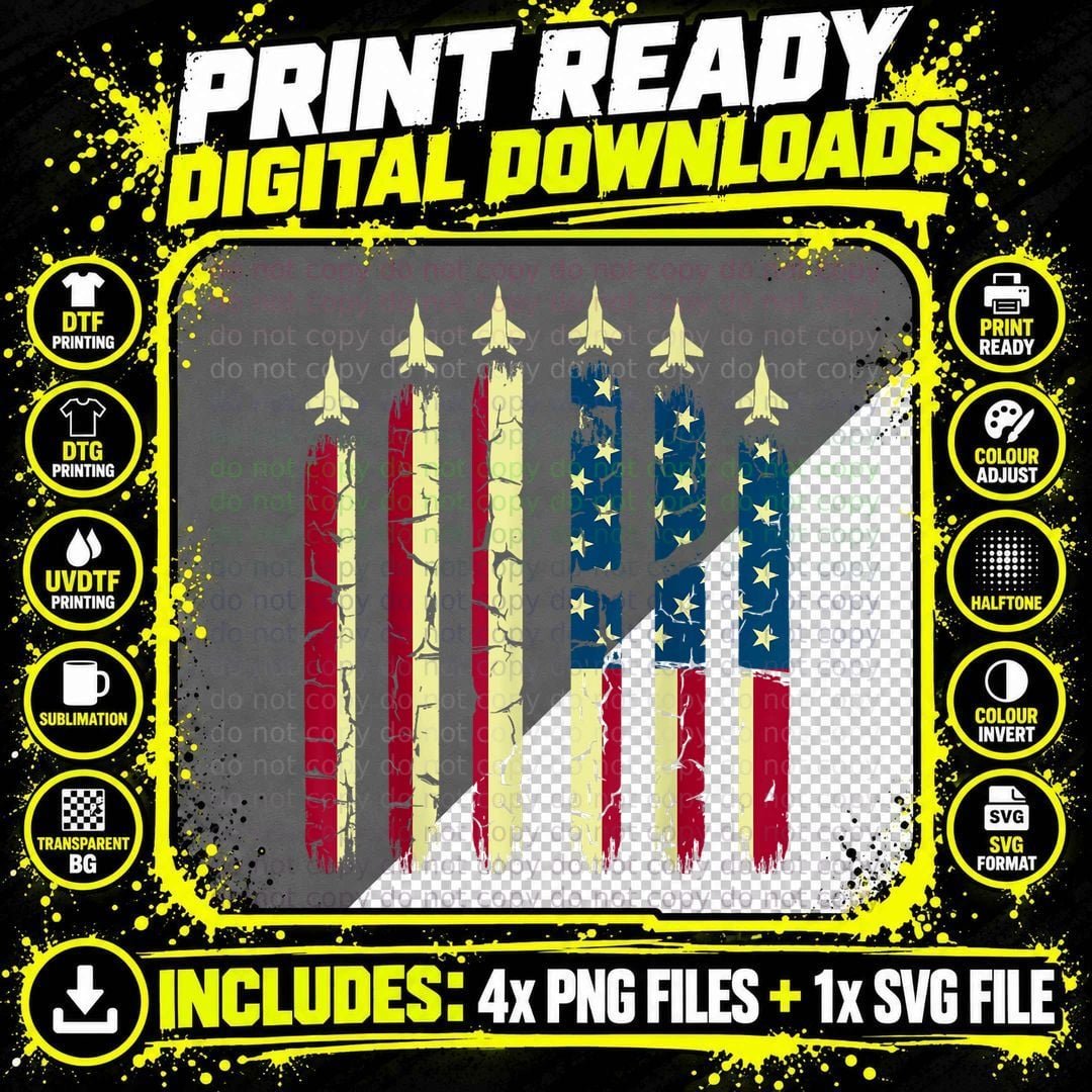 4th of July Jet Fighter American Flag Patriotic Hero Png SVG Digital Bundle