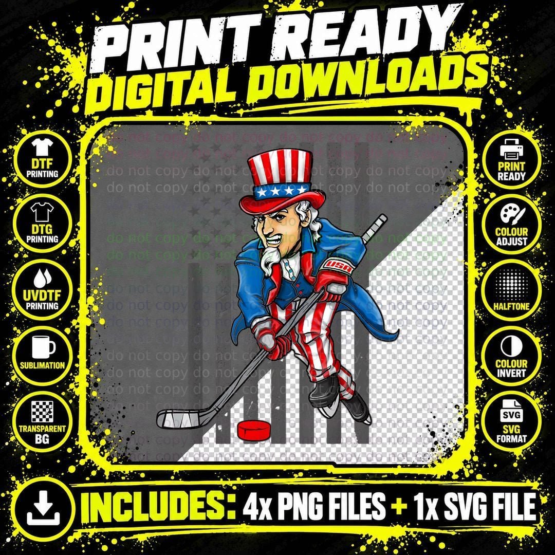 4th of July Uncle Sam Ice Hockey Boys American Flag Kids Png SVG Digital Bundle