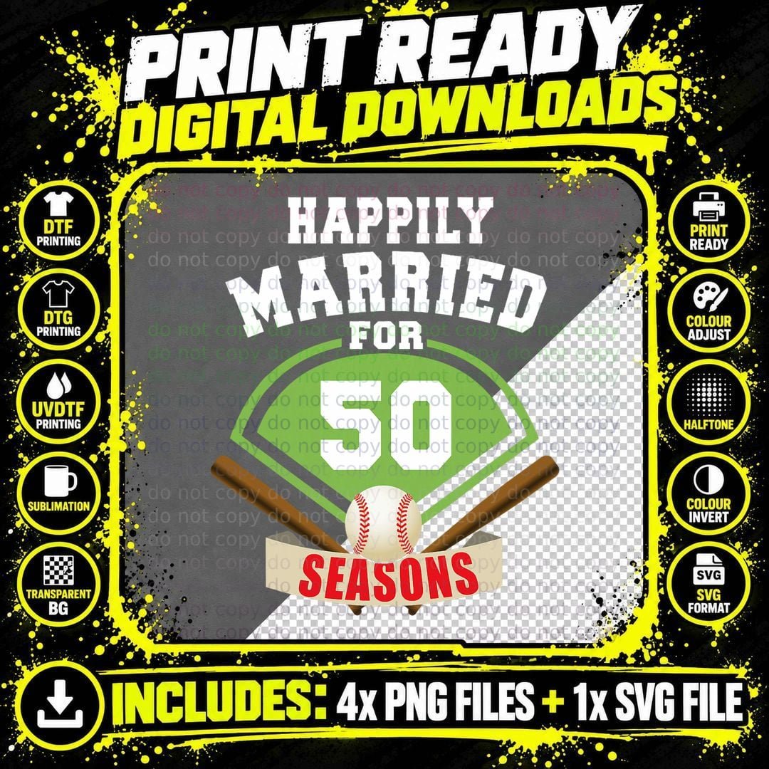 50th Wedding Anniversary T-Shirt Baseball Couple Shirt Png SVG Digital Bundle