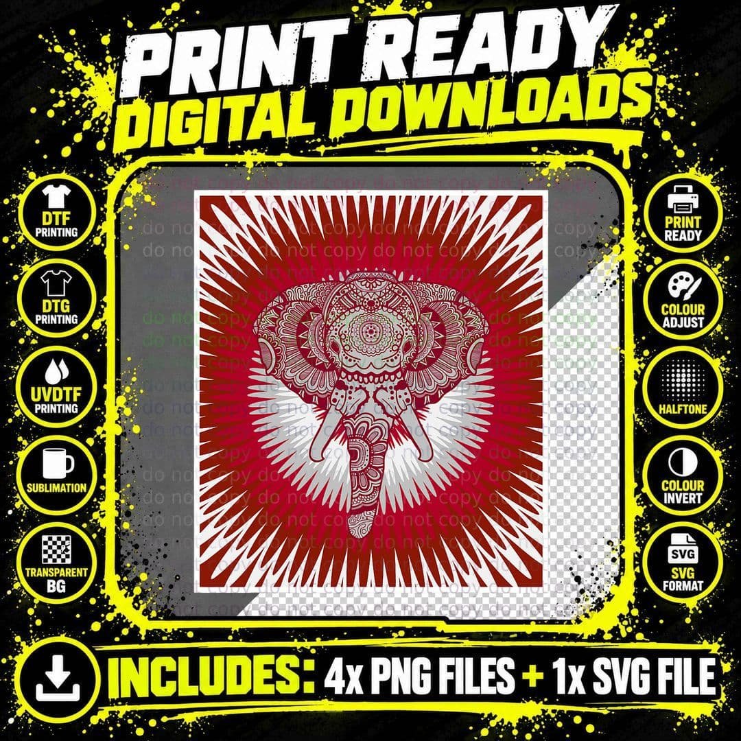 Alabama Football Aestic Indian Style Tribal Elephant Png SVG Digital Bundle