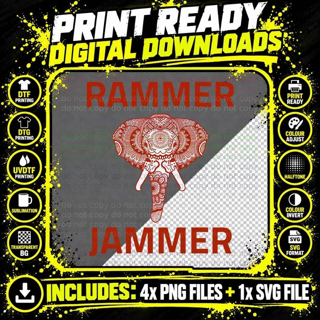 Alabama Football Athletics Elephant Rammer Jammer Png SVG Digital Bundle