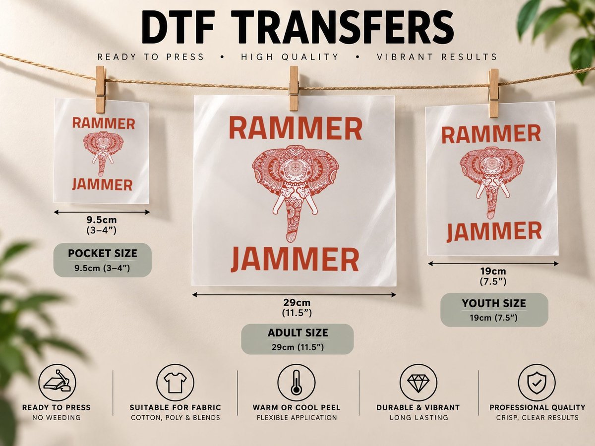 Alabama Football Athletics Elephant Rammer Jammer DTF Transfer Iron On