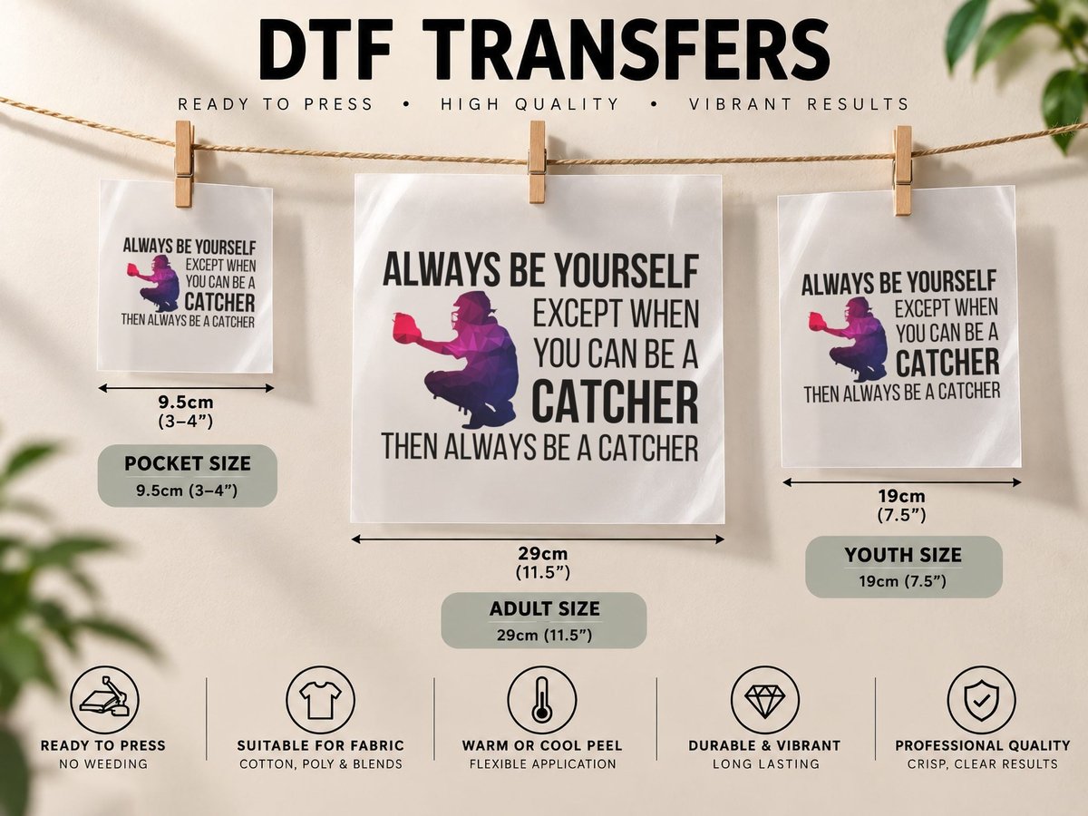 Always Be a Catcher, Slugger Mood, Bat and Ball DTF Transfer Iron On