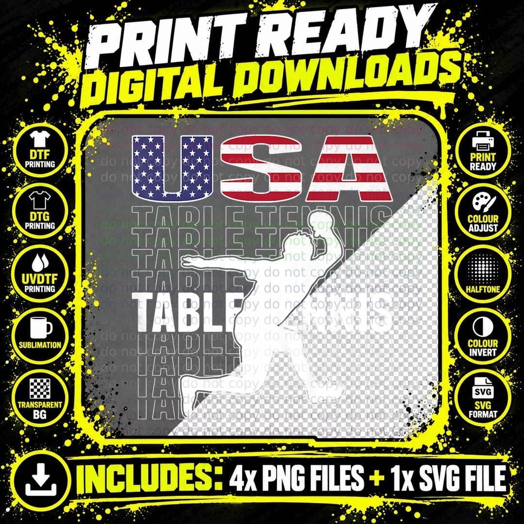 America Table Tennis Fans Jersey American Flag Ping Pong Png SVG Digital Bundle