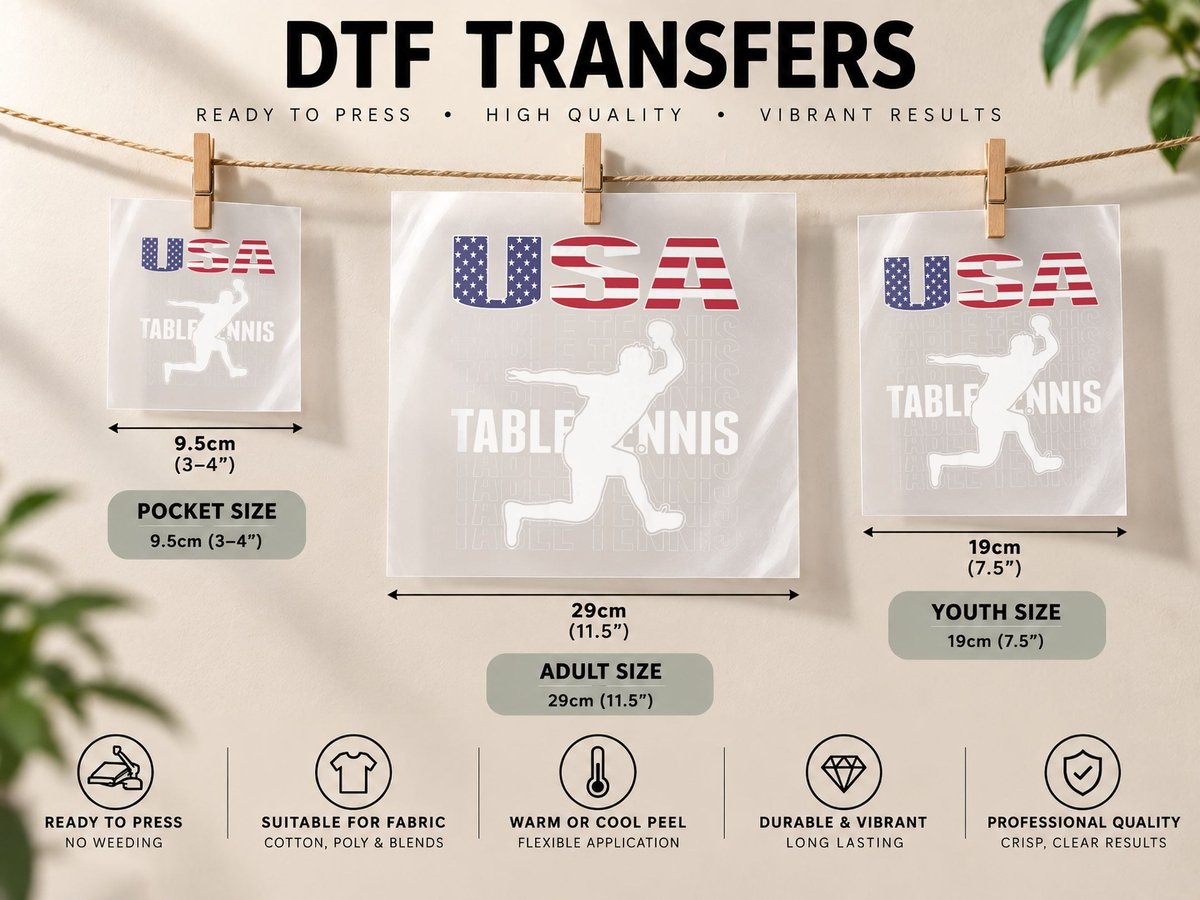 America Table Tennis Fans Jersey American Flag Ping Pong DTF Transfer Iron On