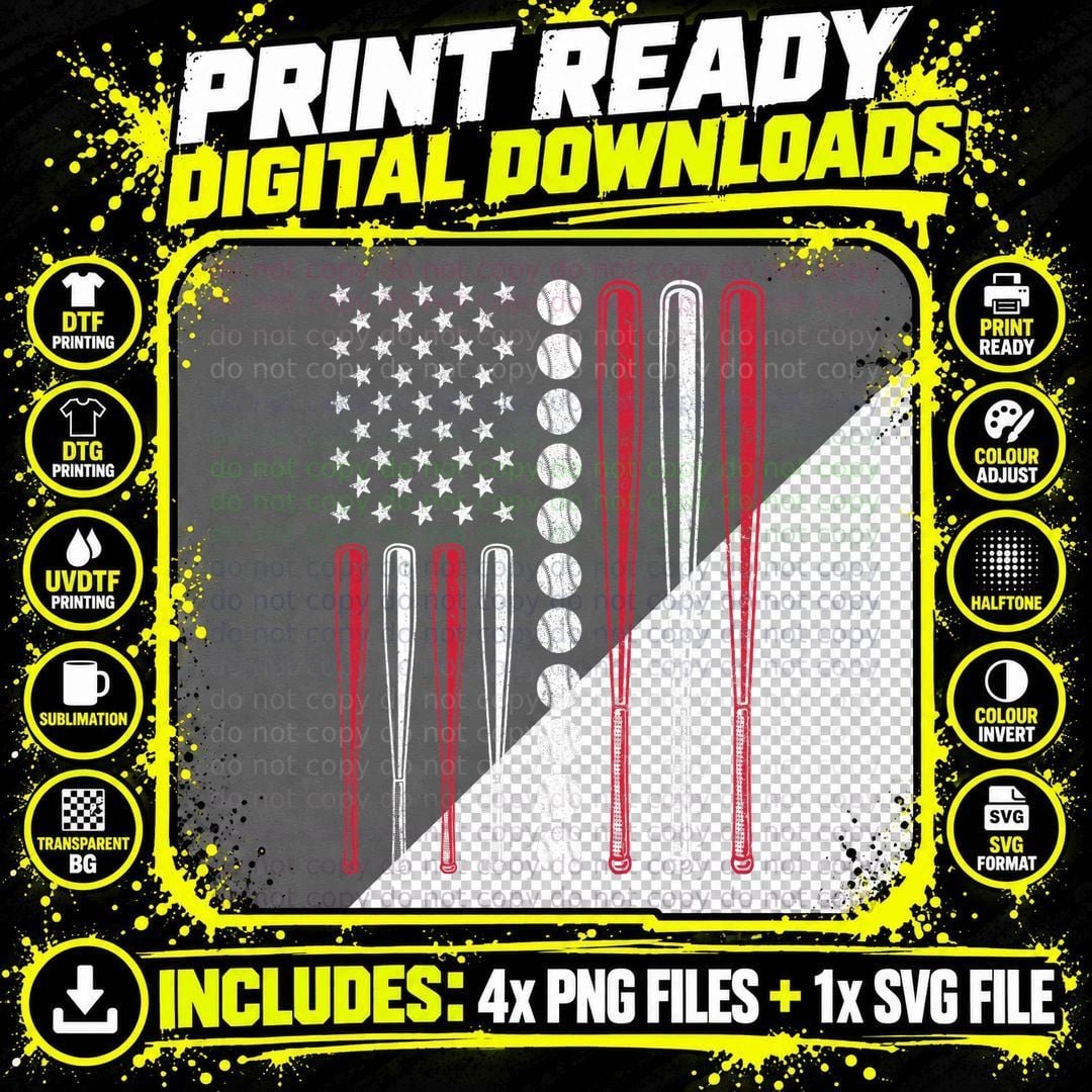 American Flag Baseball Team Gift Men Boys Kids Girls Png SVG Digital Bundle