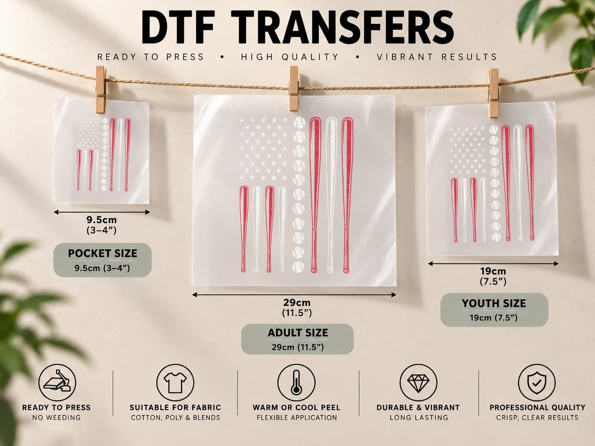 American Flag Baseball Team Gift Men Boys Kids Girls Women DTF Transfer Iron On